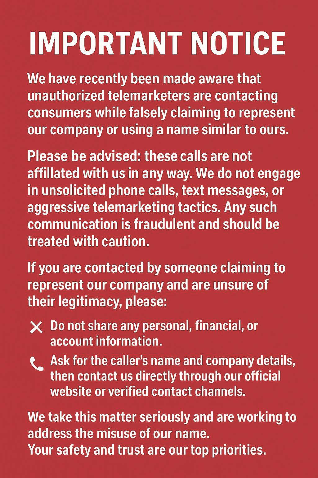 Scam disclaimer